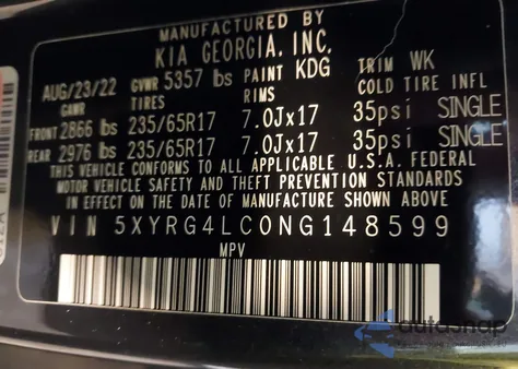 2022 Kia Sorento Lx from USA, damaged, VIN 5XYRG4LC0NG148599